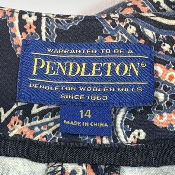 Pendleton Women’s Paisley Print Cotton Blend Ankle Pants Sz 14 Navy Coral Strech - Picture 5 of 11
